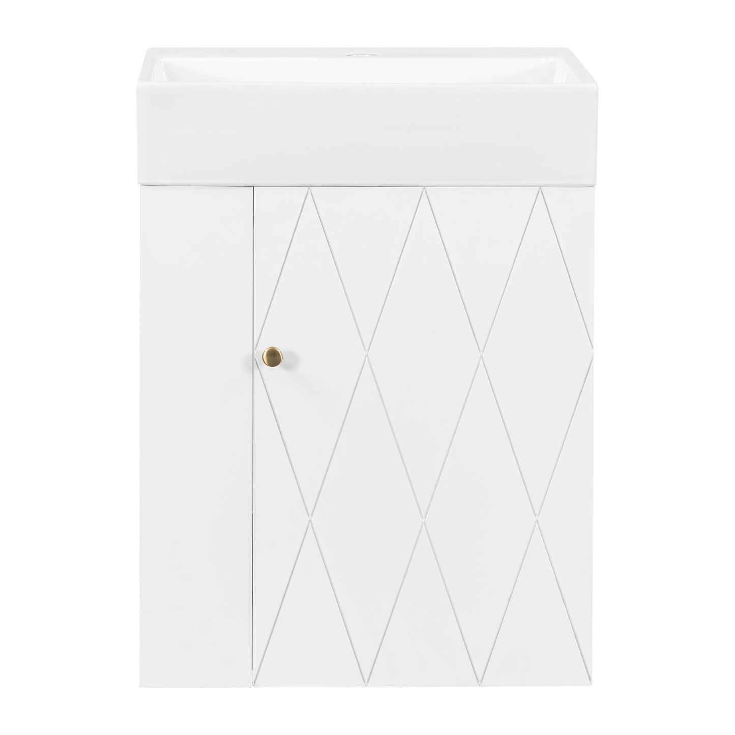 20 Inch Bathroom Vanity with Ceramic Sink, Diamond Pattern Door Design
