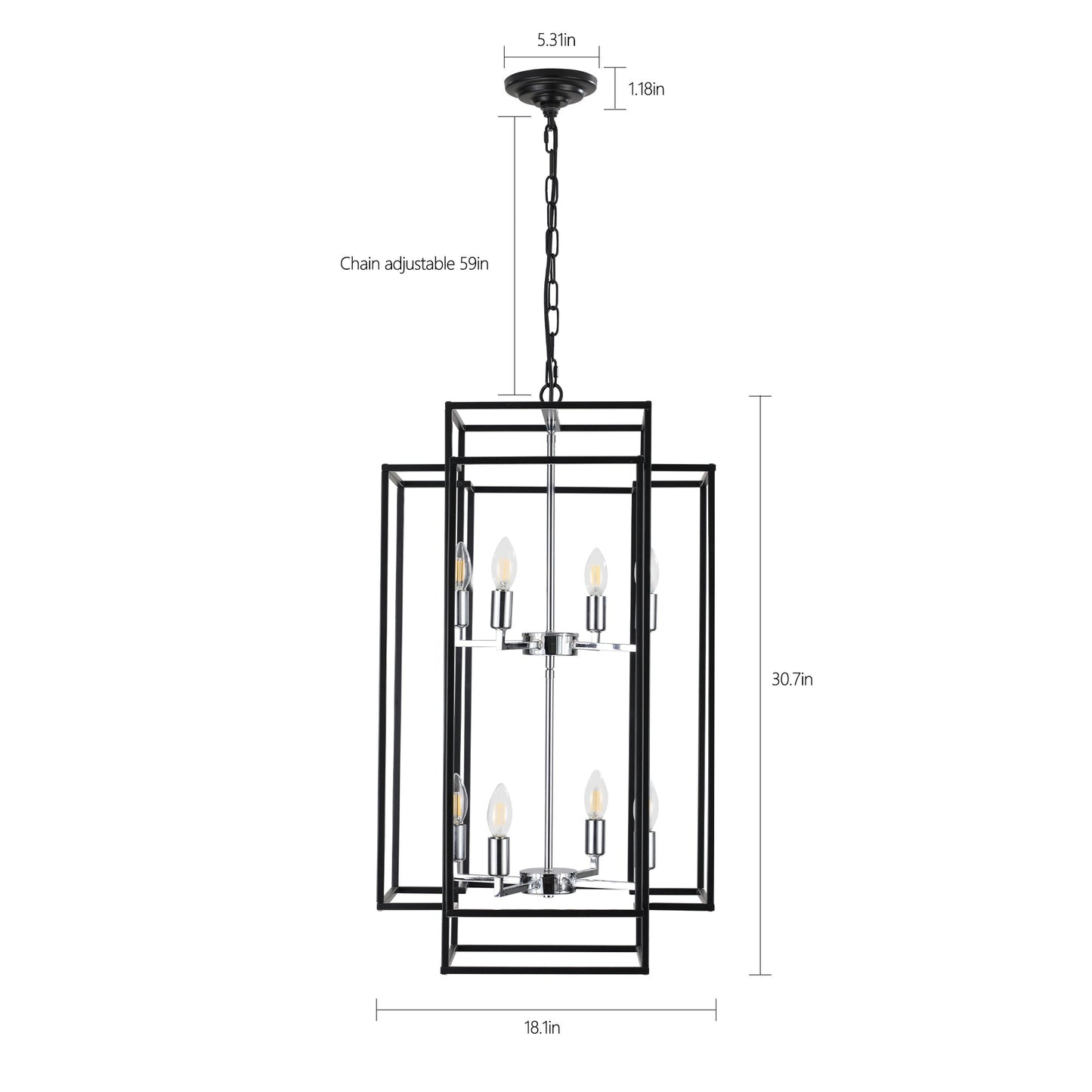18' Modern 8-Light Black & Chrome Geometric Pendant Chandelier
