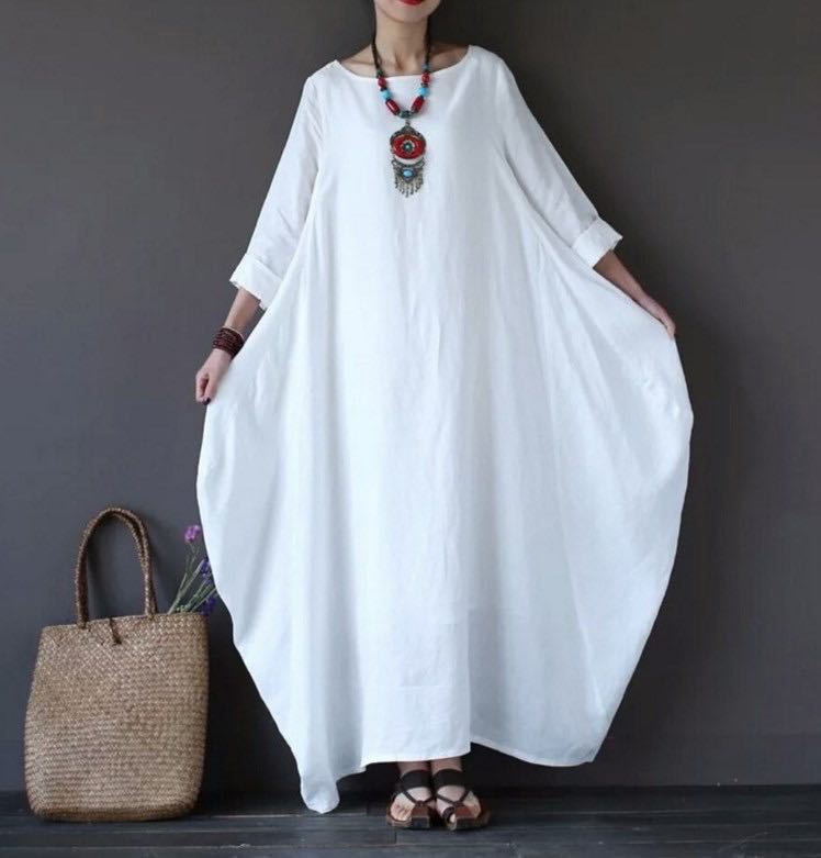 Loose Plus Size Cotton And Linen Long Dress