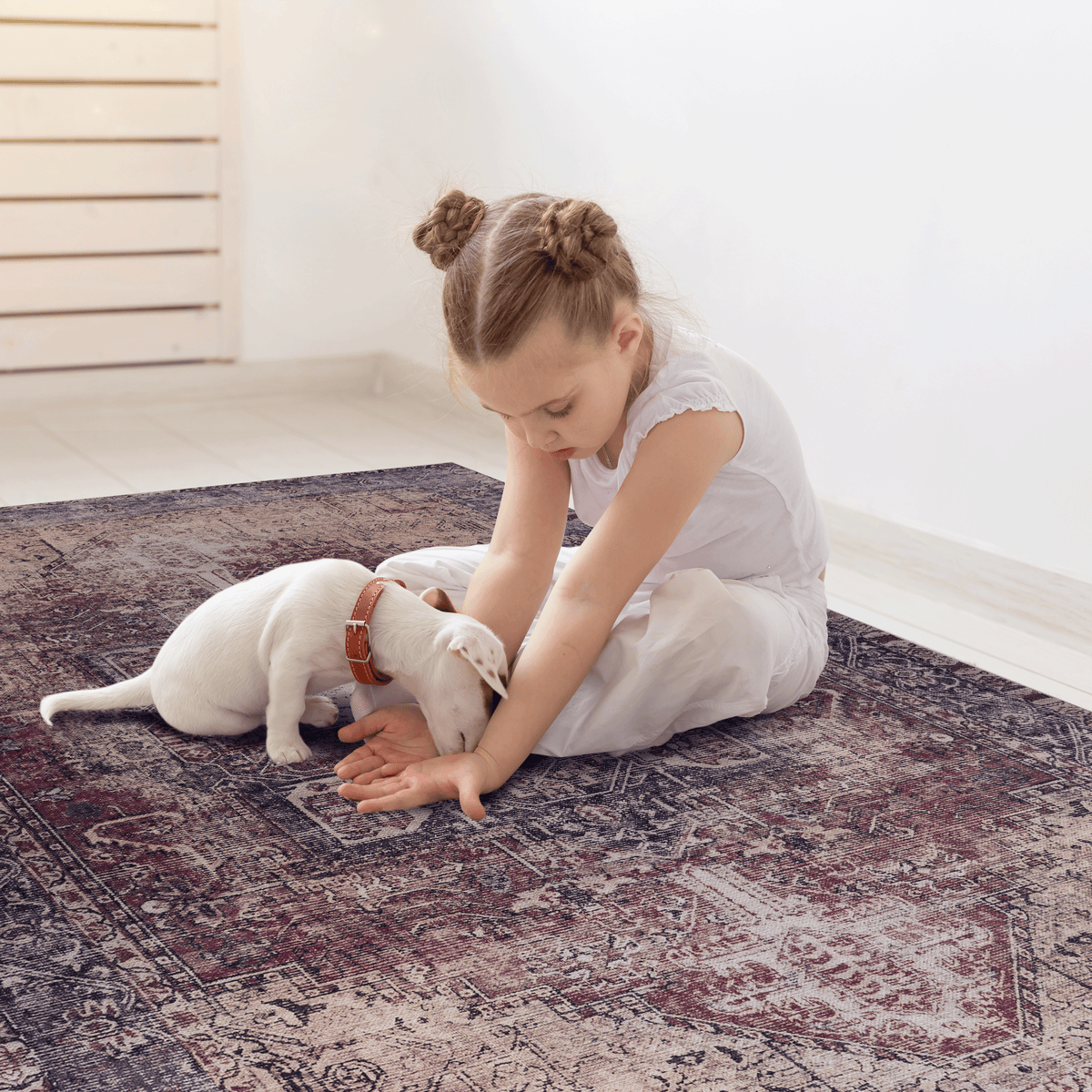 Maval Burgundy Washable Area Rug 3' x 5'