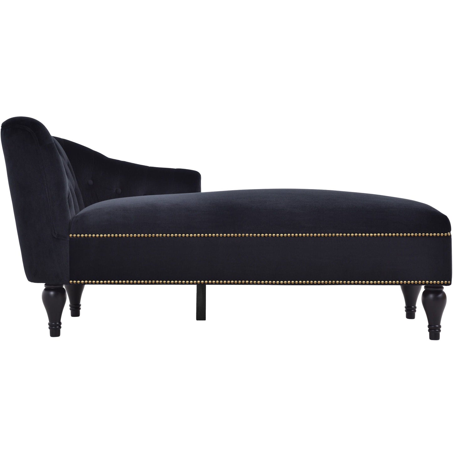 Velvet Chaise Lounge, Button Tufted Right Arm Facing Lounge Chair With Nailhead Trim For Living Room - Black
