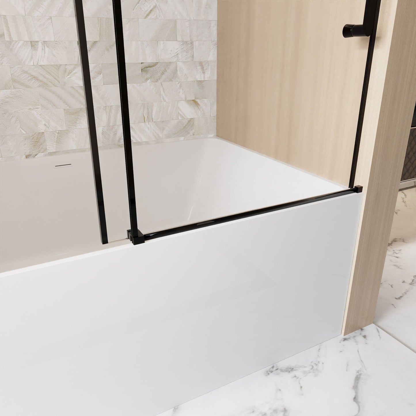 Frameless Single Sliding Shower Door, Square Tube Track