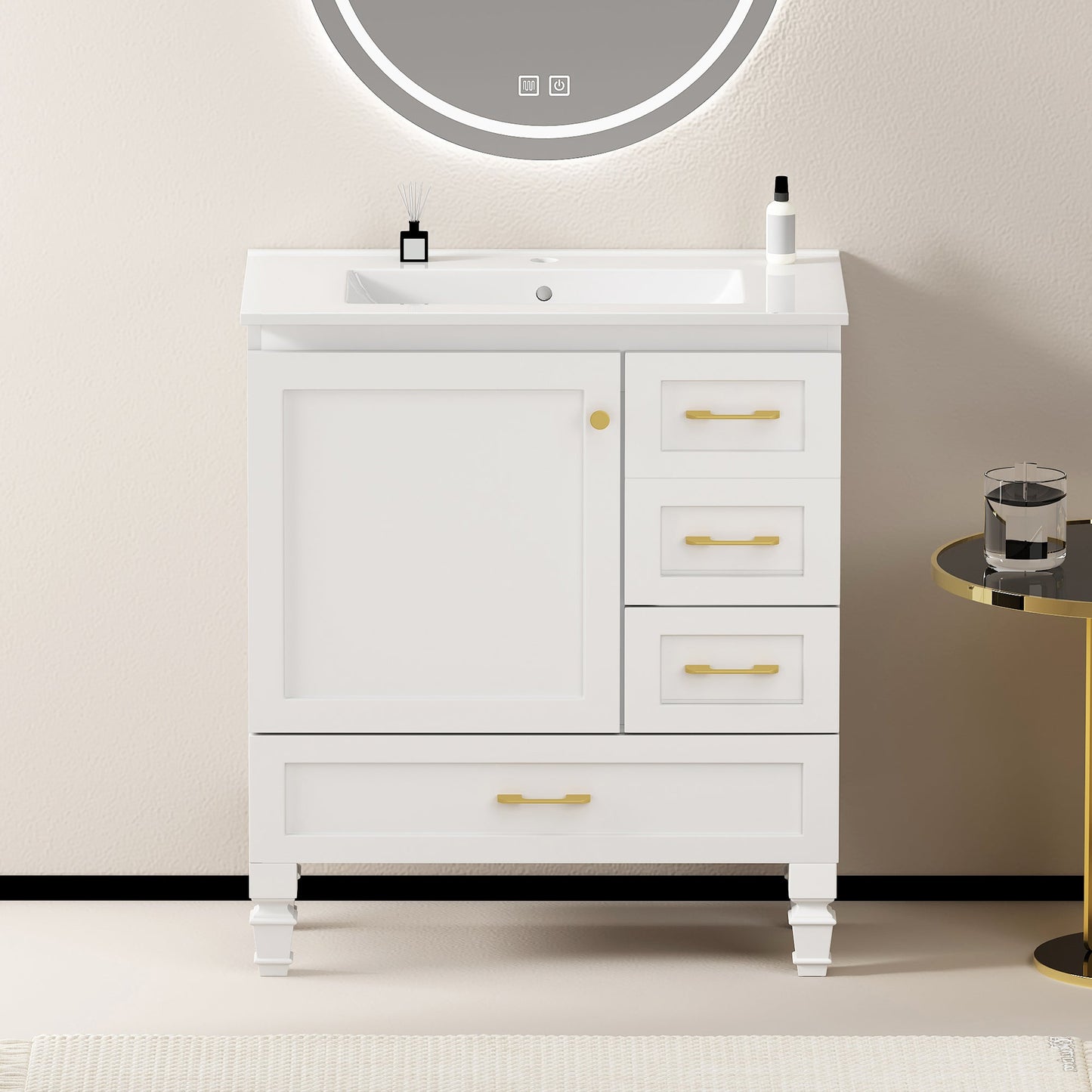30" White Bathroom Vanity with Abundant Storage