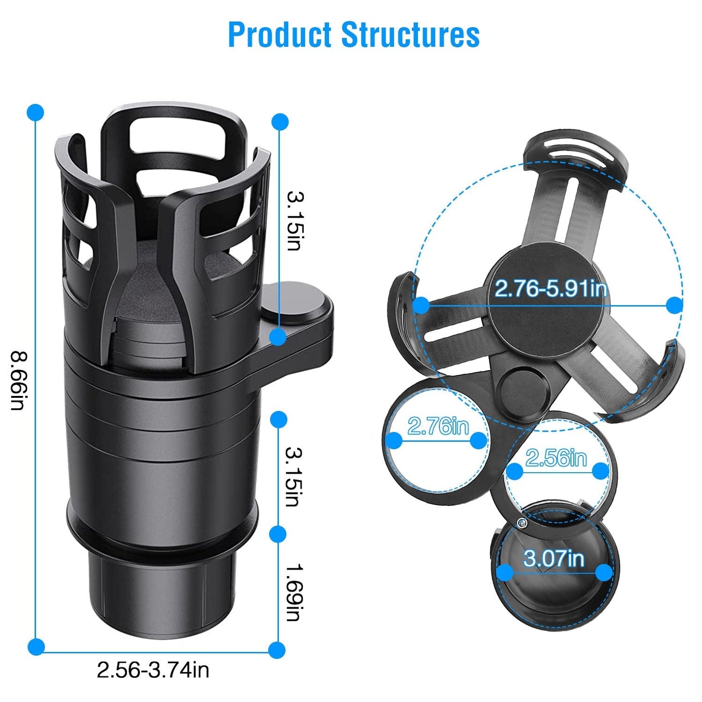 4 In 1 Car Cup Holder Expander Adapter Multifunctional Water Cup Mount Stand 360¡ Rotating Drink Bottle Organizer with Adjustable Base