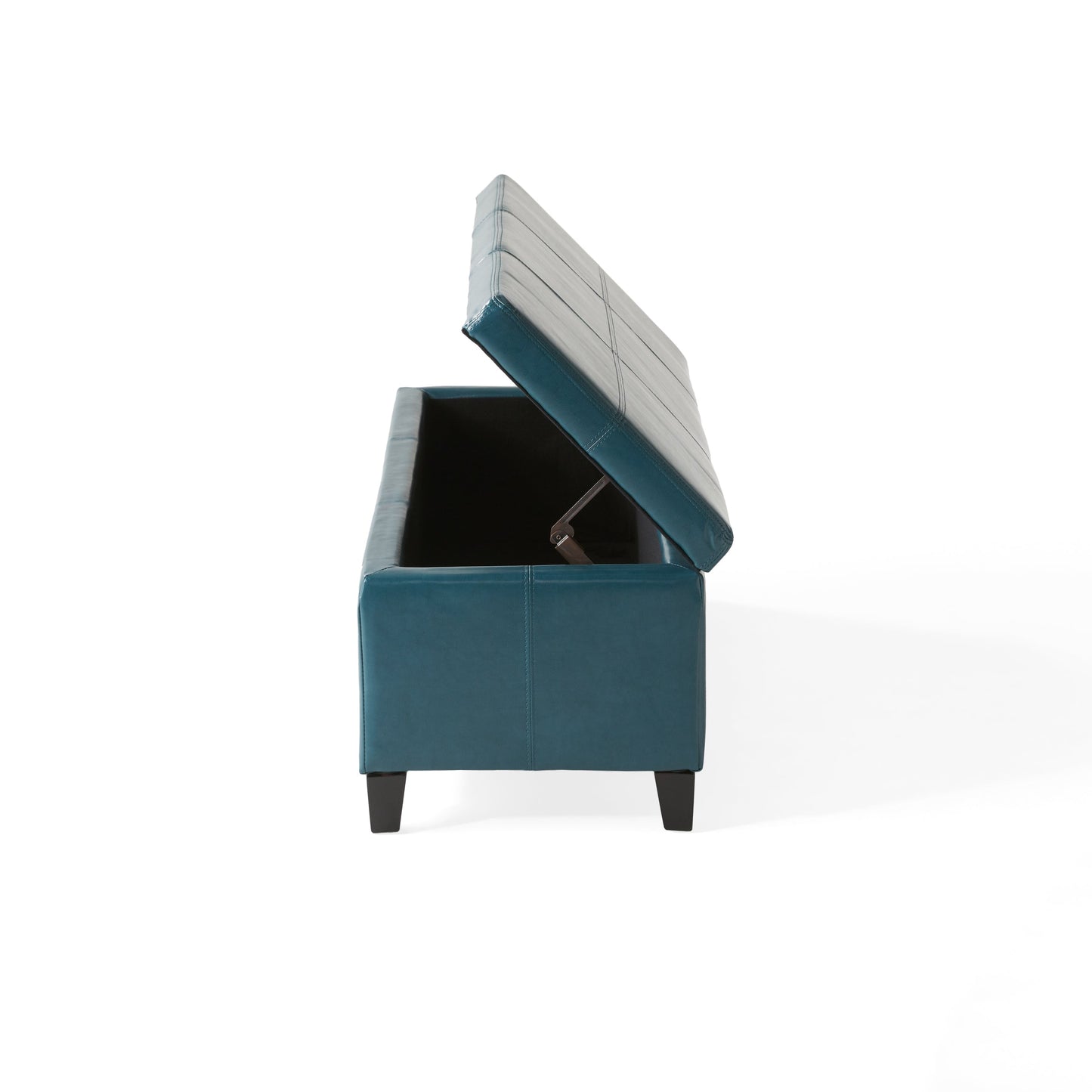 Upholstered PU Leather Storage Ottoman, Solid Wooden Legs