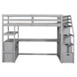 Loft Bed With Desk, Shelves, 2 Drawers, Storage Staircase