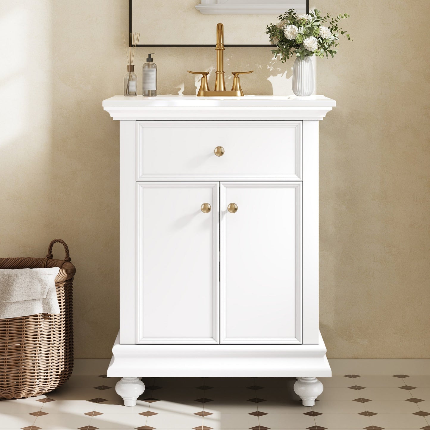 24" Modern Bathroom Vanity with Tip-Out Drawer & Soft-Close Hinges