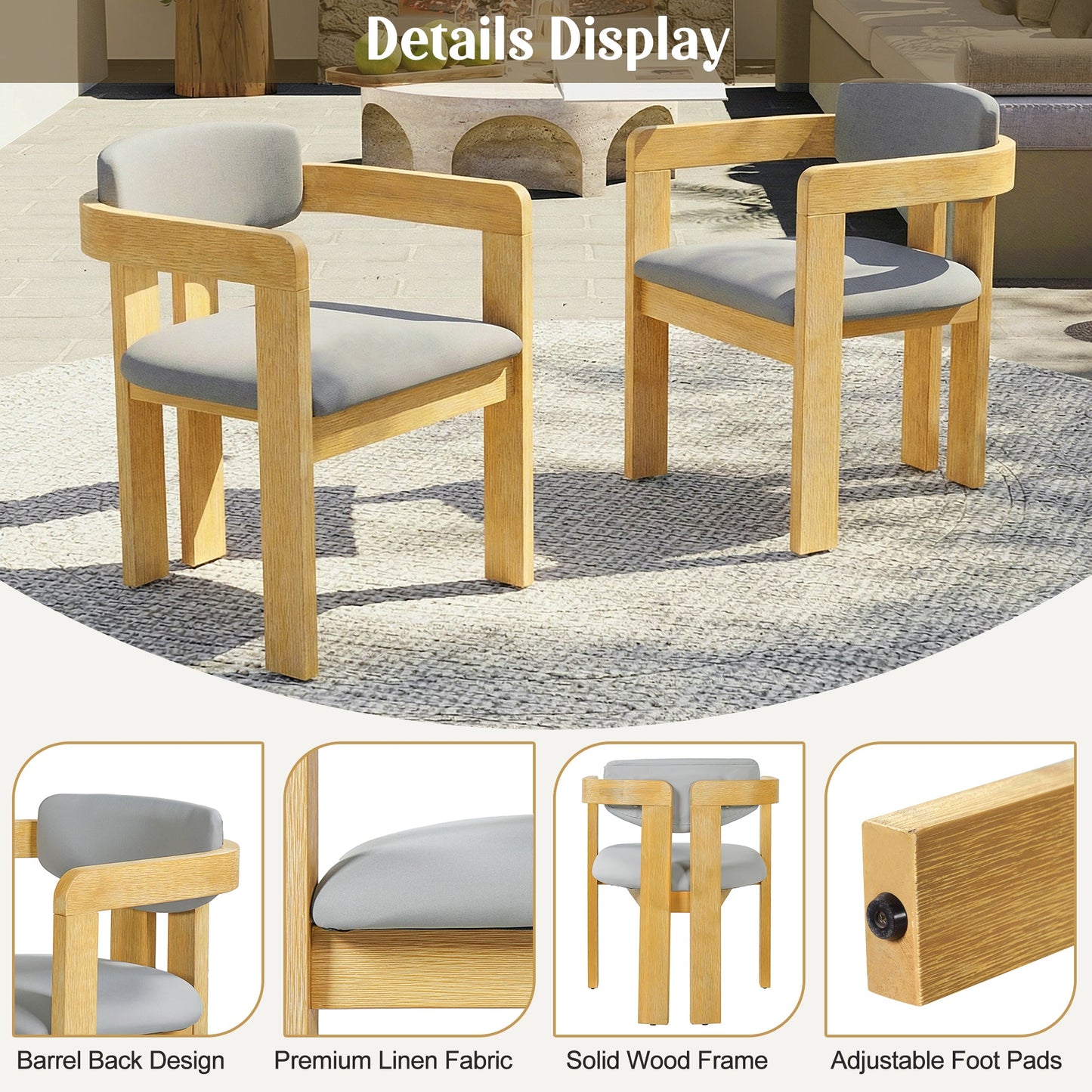 Set of 2 Outdoor Acacia Wood Dining Chairs with Cushions
