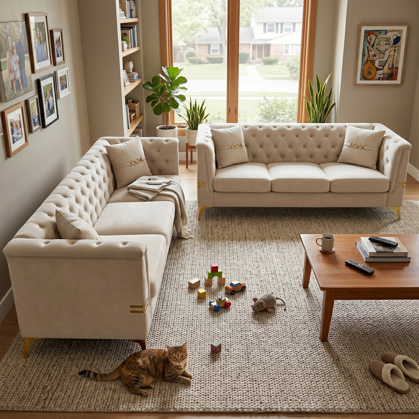 FX-P83-2PC Modern Velvet Upholstered Sofa Set of 2