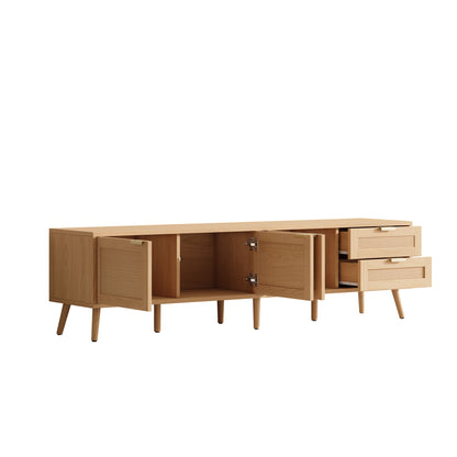 TV Stand, Media Console, 2 Drawers & Cable Management - Natural Wood