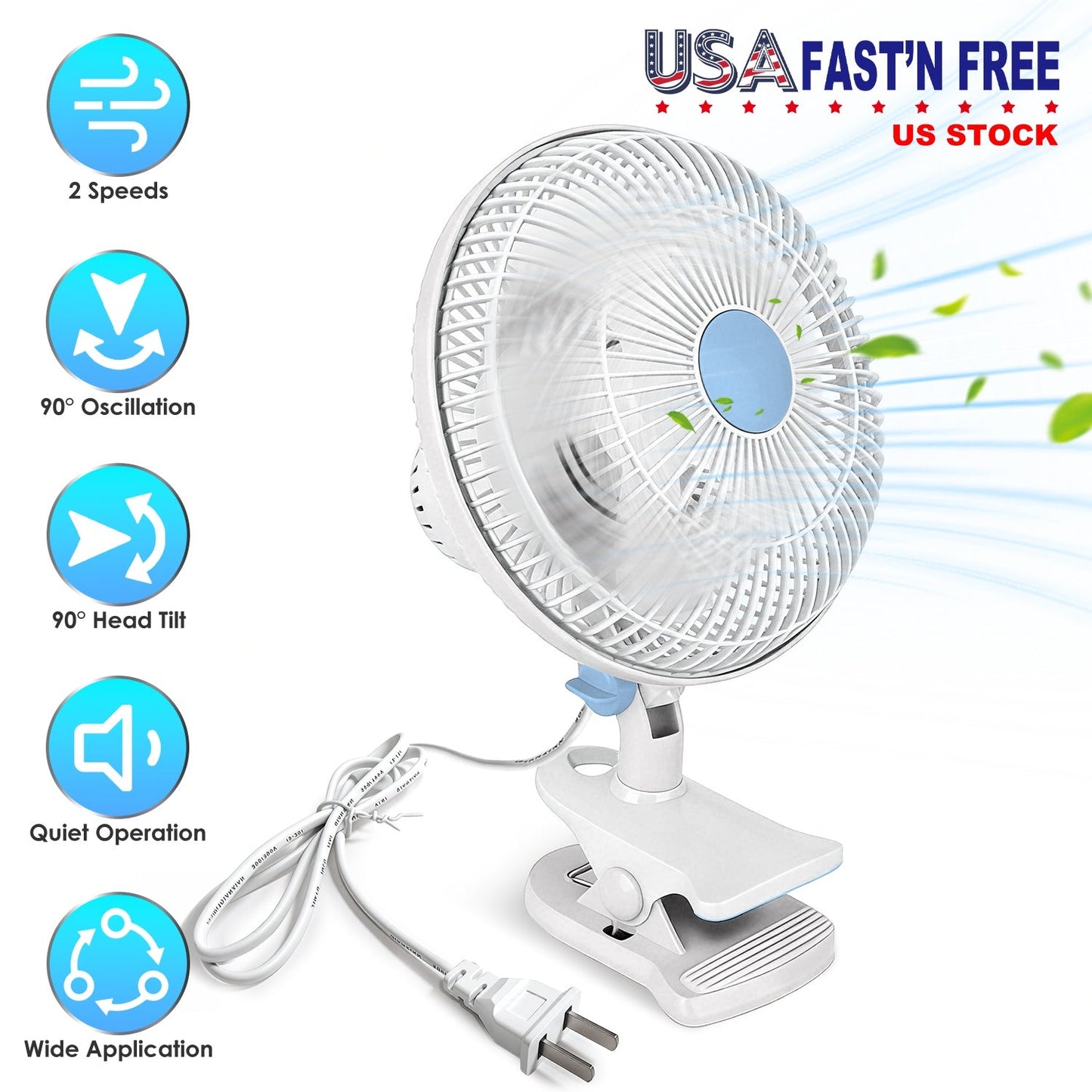 8.66" Clip On Fan with 90° Oscillation & 2 Speed Settings