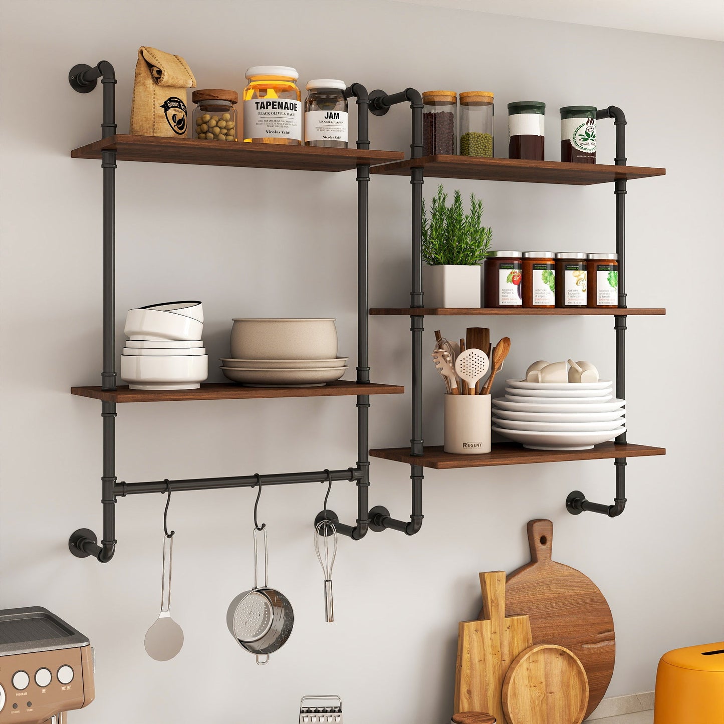 Industrial Pipe Shelf 3-Tier and 2-Tier Wall Mounted Shelves
