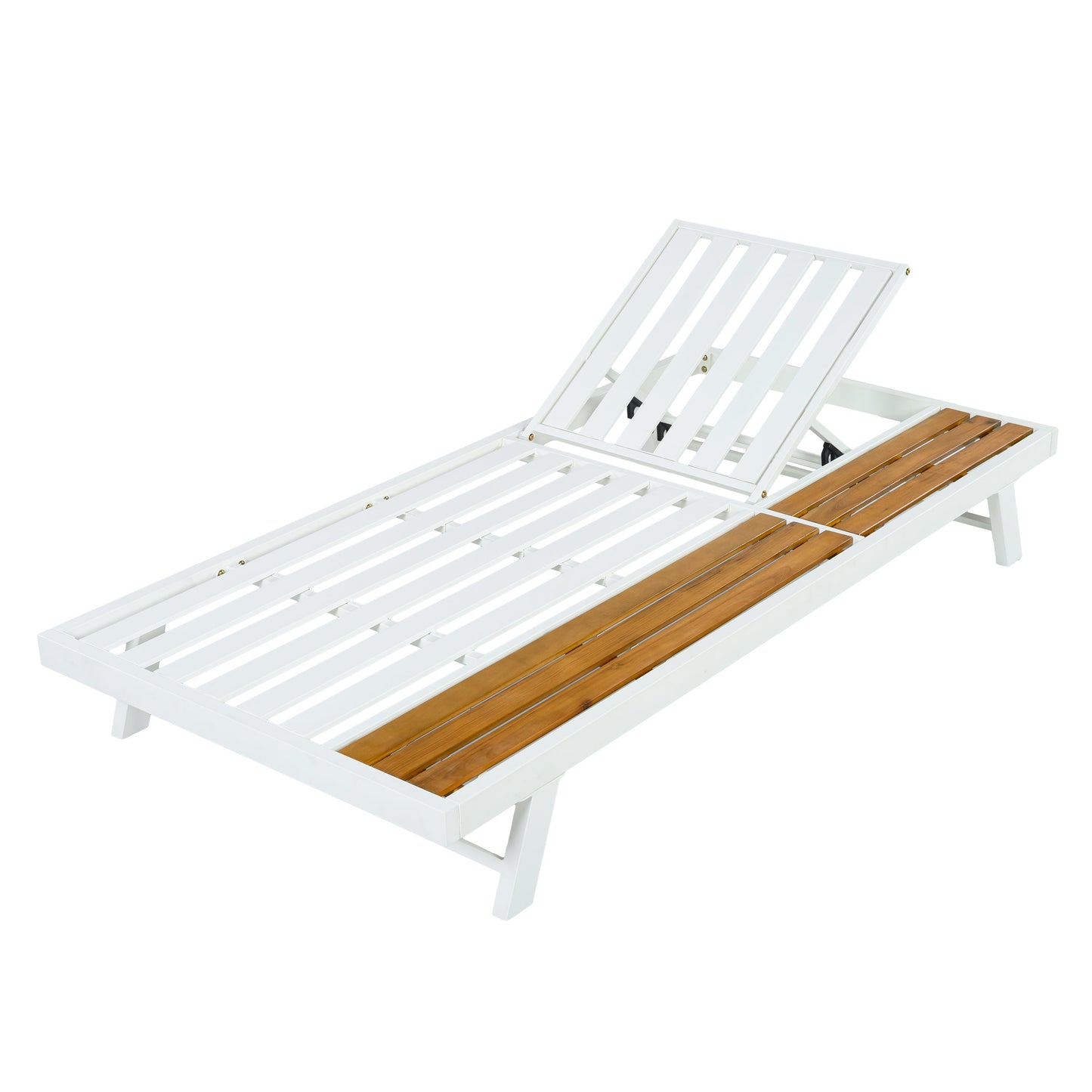 White Iron + Teak Finish Chaise Lounge Frame