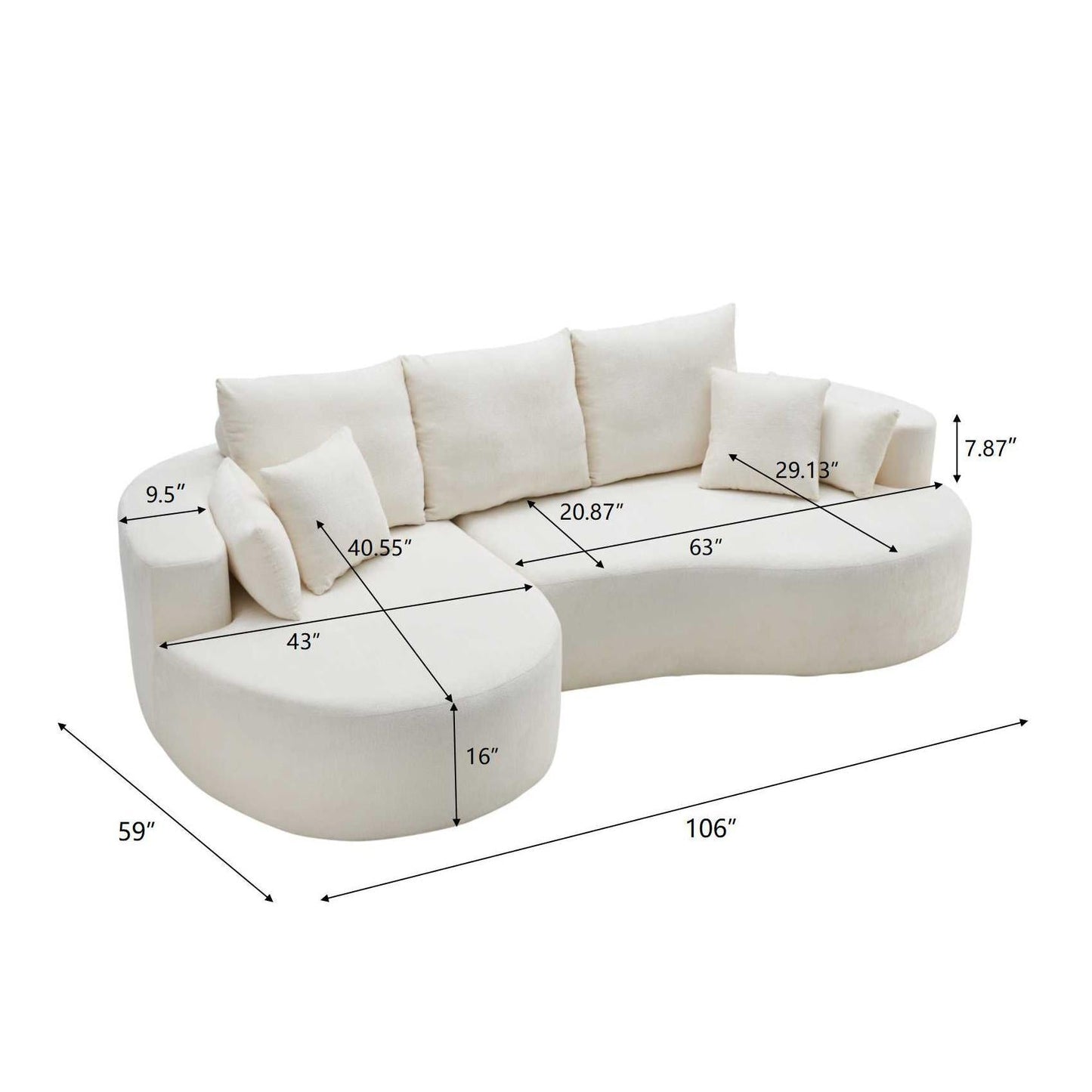 2 Piece Fabric Cloud Curved Sectional Sofa With Chaise