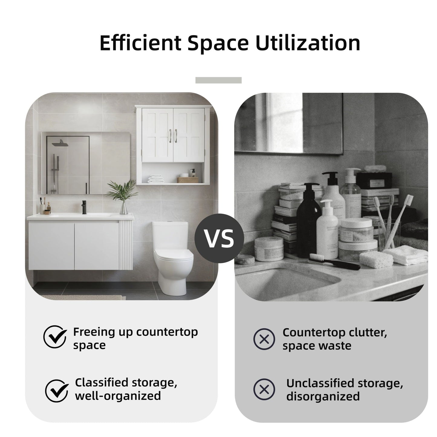 Multi Functional Wall Mounted Cabinet With Adjustable Shelves For Bathroom