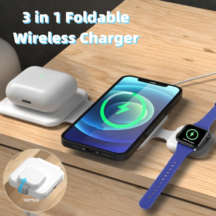 3-in-1 Magnetic Foldable Wireless Charging Station for Multi-Device Phones and Gadgets