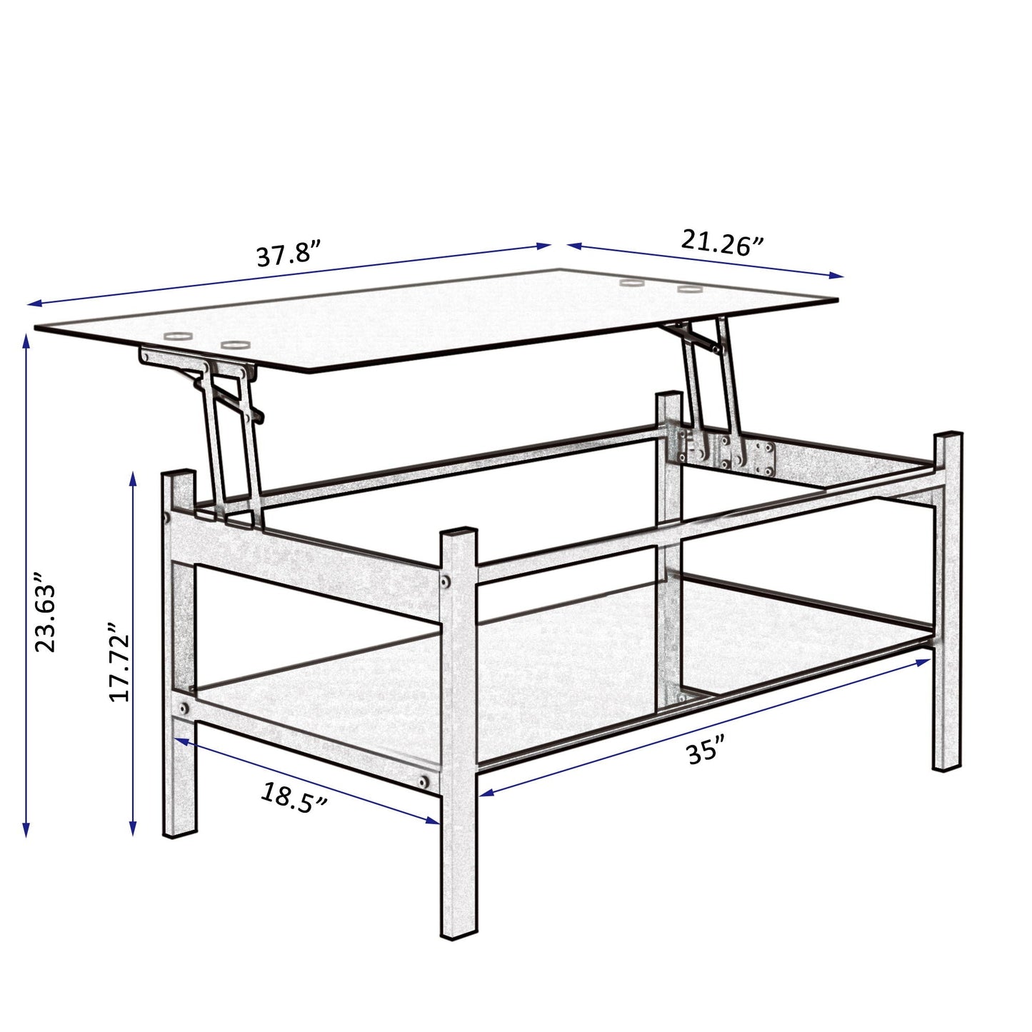Glass Lift Top Coffee Table, Modern Simple 2-Layer Tempered Glass Coffee Table For Living Room - Black