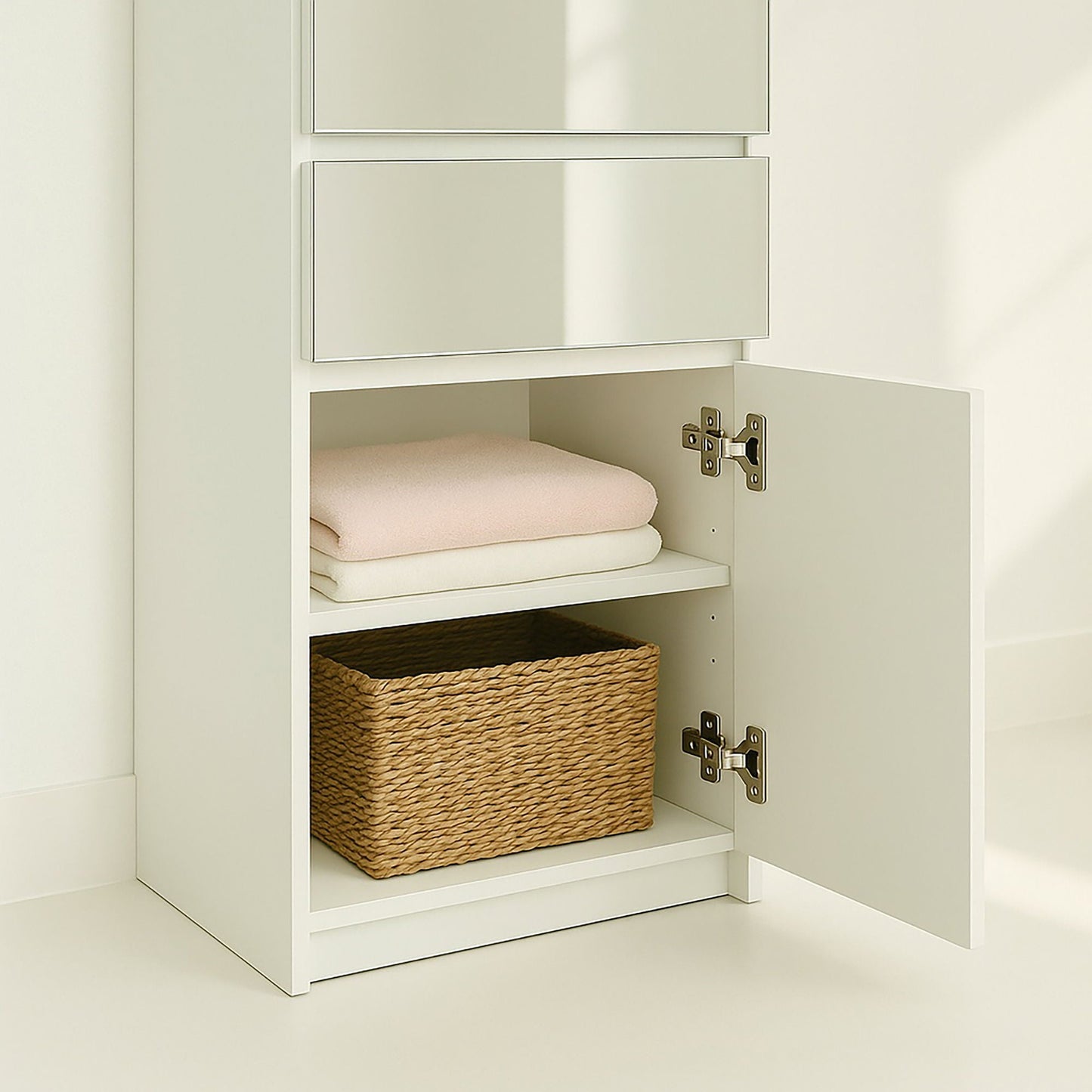 Elise - Slim Modular Closet Cabinet With Mirror - White