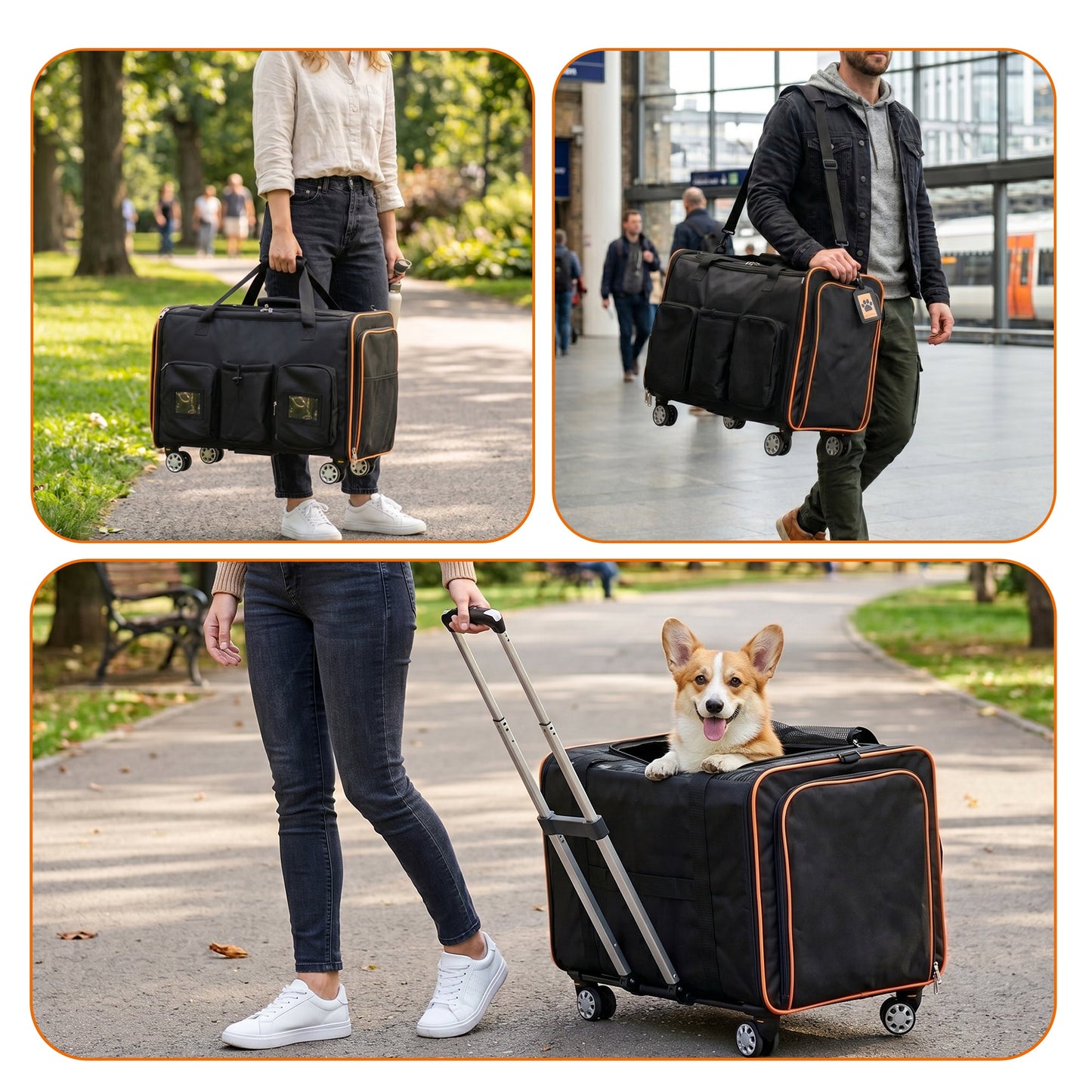 2 in 1 Large Cat Carrier for 2 Cats with Rolling Wheels and Expandable Design