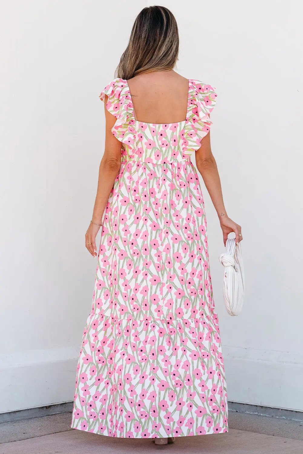 Maxi Dress - Floral Ruffled Straps - Vacation & Wedding