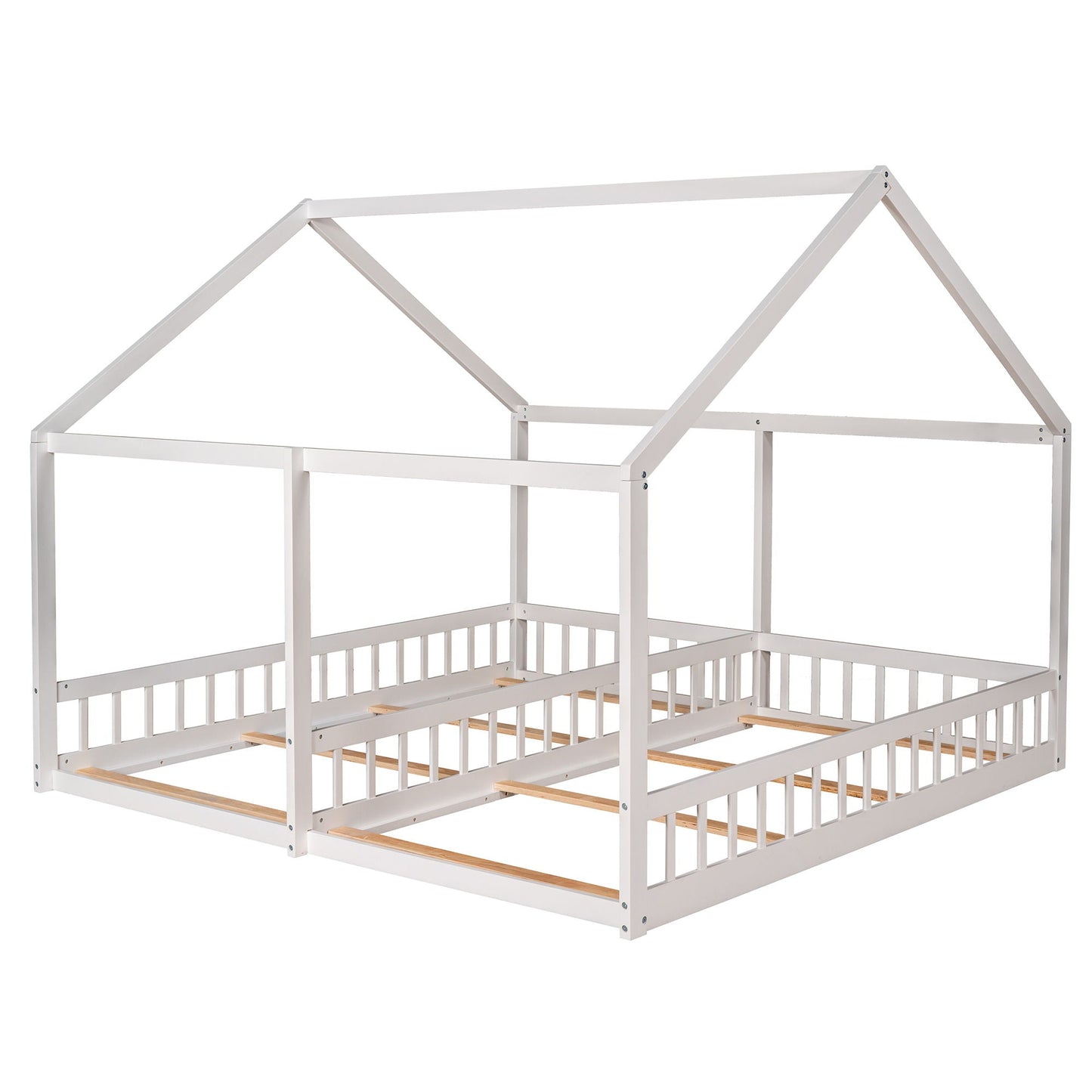 House Platform Beds, 2 Shared Beds, Metal Frame With Guardrails