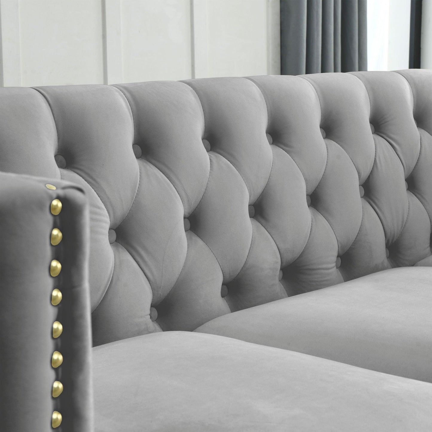 L-Shaped Corner Sofa, 5 Seater Sectional With Tufted Design