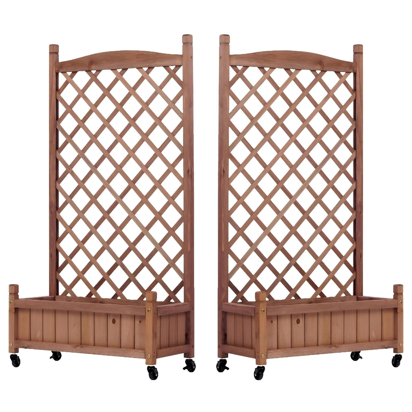 Raised Garden Bed With Trellis 2 Pack, Outdoor Planter Box & Plant Stand With Climbing Racks - Brown
