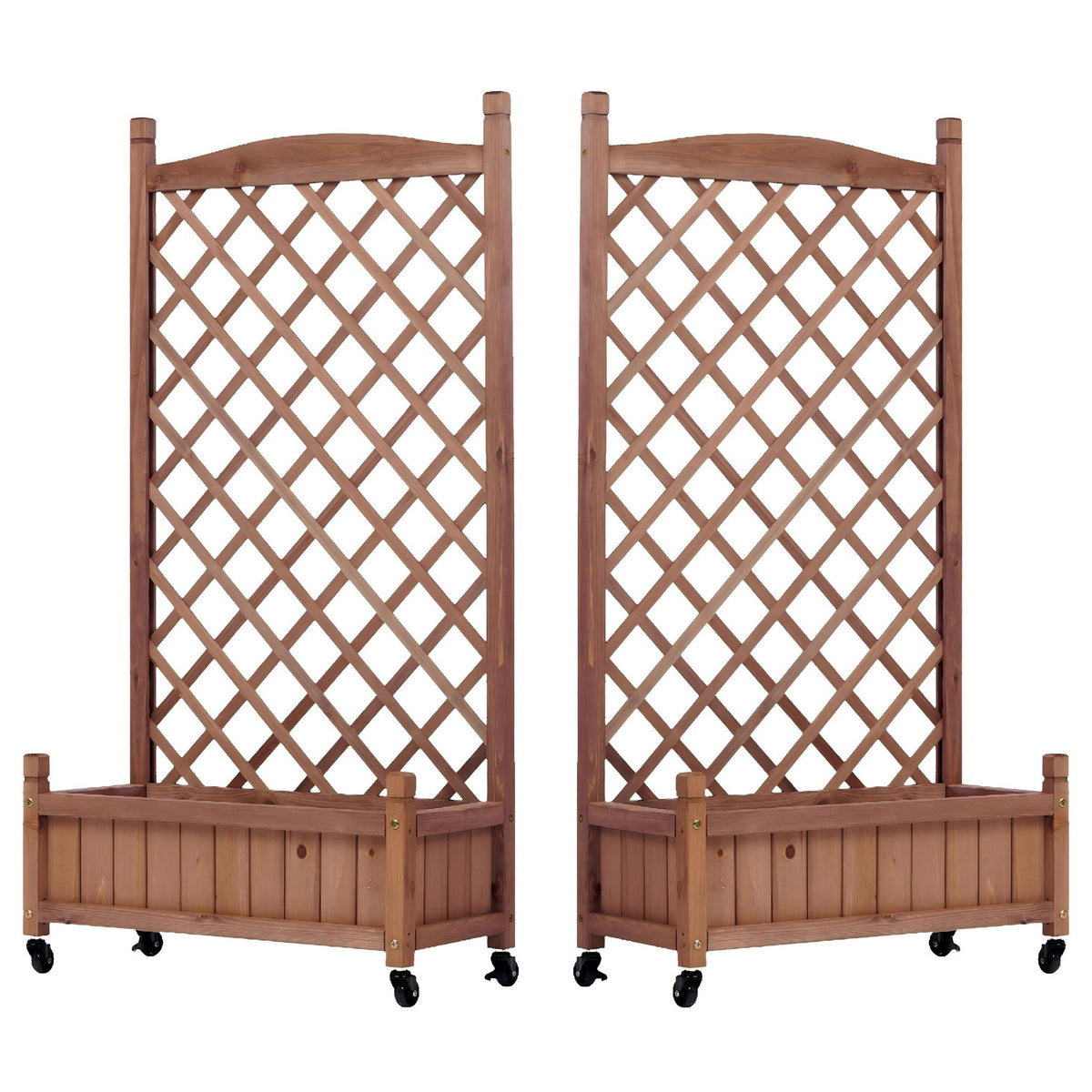 Raised Garden Bed With Trellis 2 Pack, Outdoor Planter Box & Plant Stand With Climbing Racks - Brown