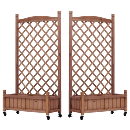 Raised Garden Bed With Trellis 2 Pack, Outdoor Planter Box & Plant Stand With Climbing Racks - Brown
