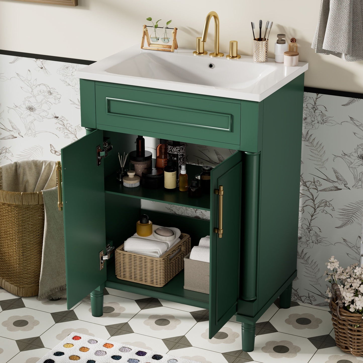 Bathroom Vanity With Integrated Sink and 2 Door Cabinet