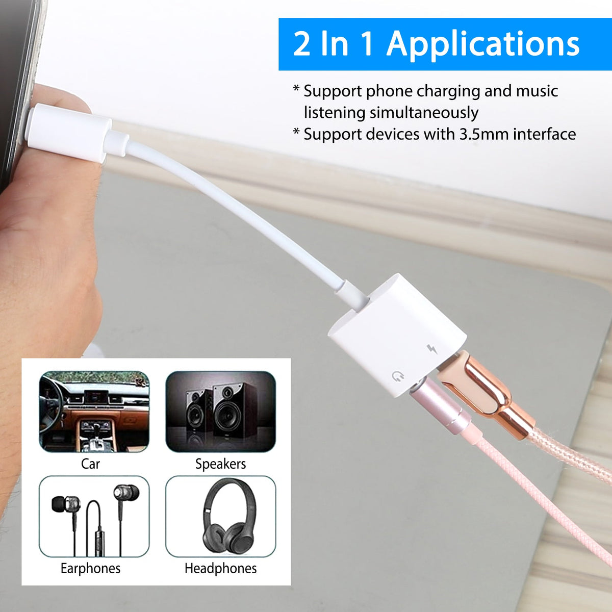 2 In 1 3.5mm Headphone Adapter Charger Audio Splitter Dongle Adapter Fit for iPhone 13/13Pro/SE/12/12 Mini/12 Pro/12 Pro Max/iPhone 11/11 Pro/11 Pro M