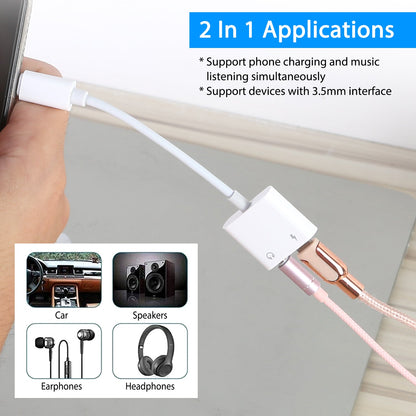 2 In 1 3.5mm Headphone Adapter Charger Audio Splitter Dongle Adapter Fit for iPhone 13/13Pro/SE/12/12 Mini/12 Pro/12 Pro Max/iPhone 11/11 Pro/11 Pro M