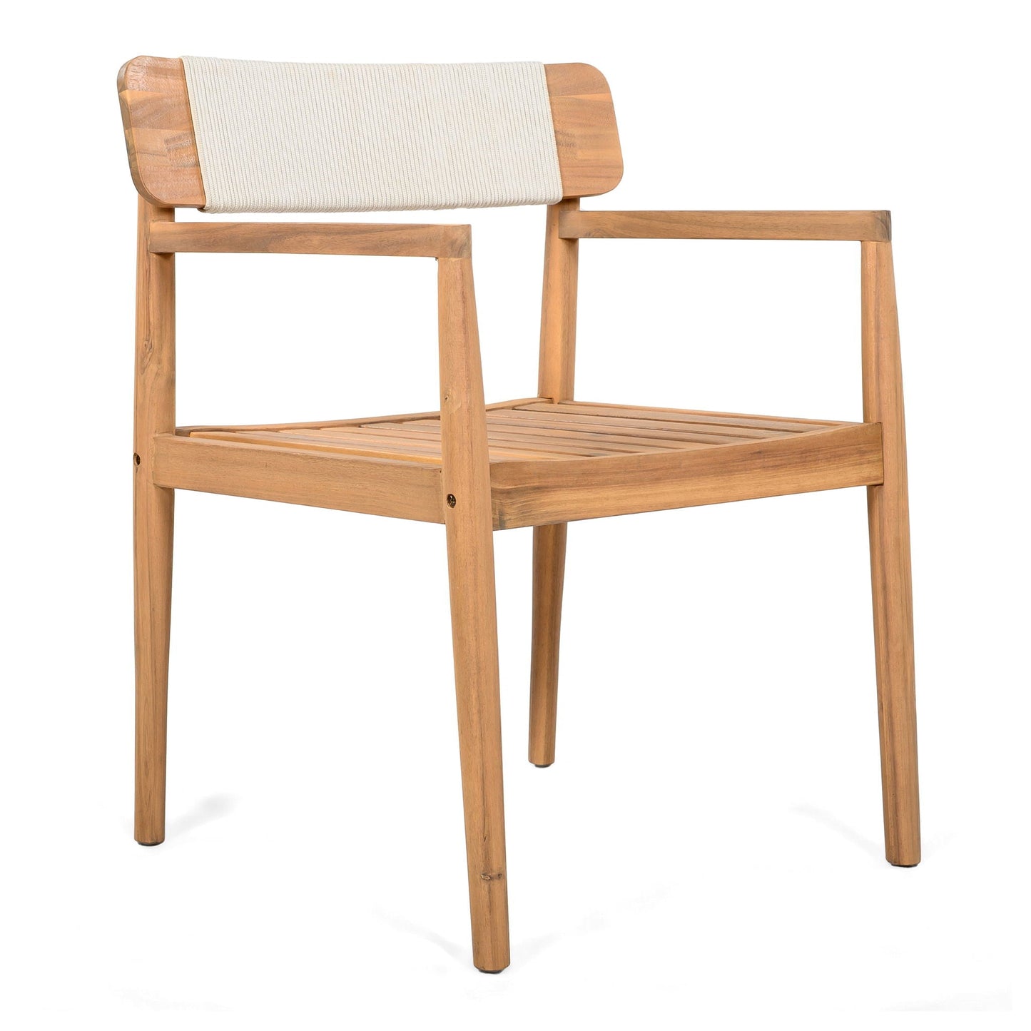 Creative Braided Acacia Wood Outdoor Dining Chairs with Armrests (Set of 2) - Teak / White
