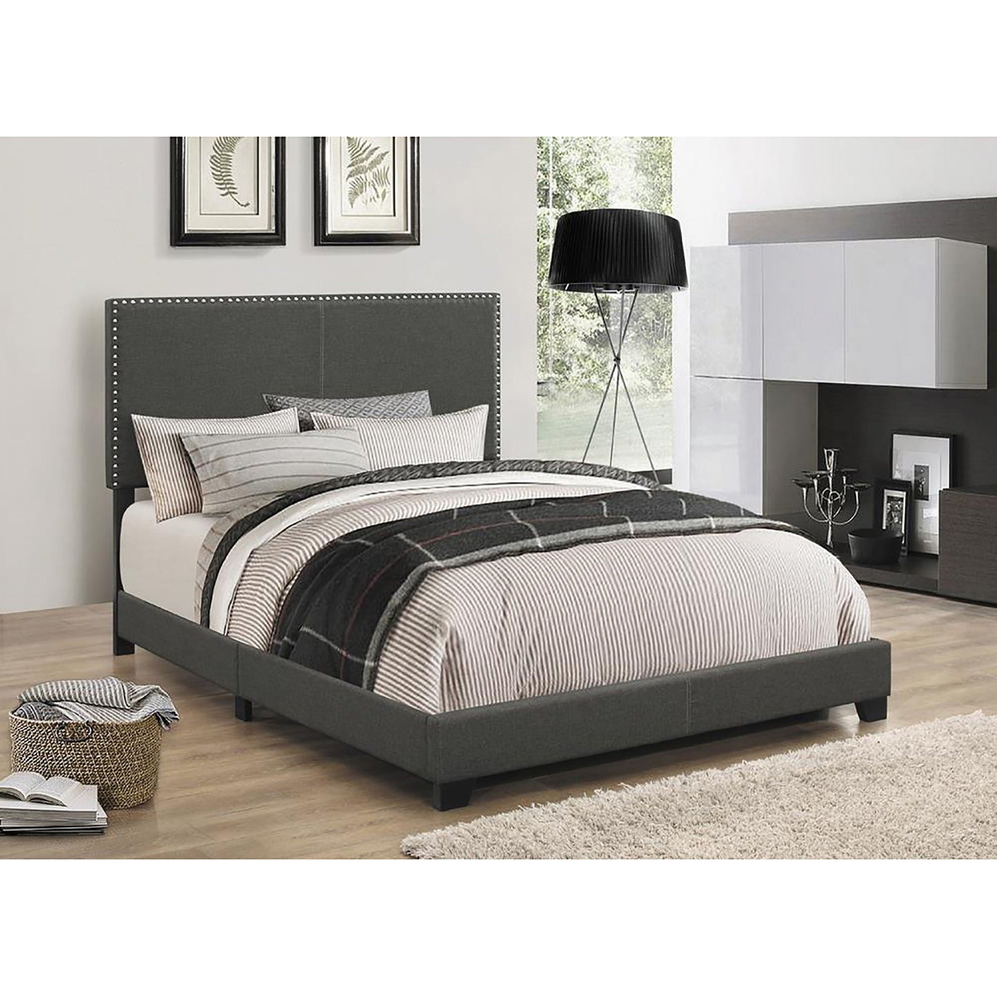 Upholstered Full Bed With Nailhead Trim - Charcoal