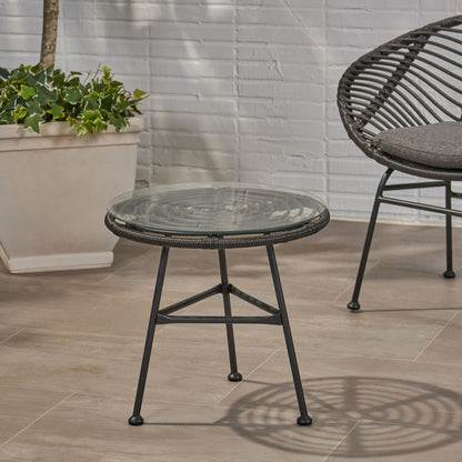Petrichor Outdoor Side Table with Tempered Glass and Steel Frame