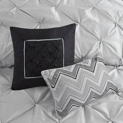 7 Piece Tufted Comforter Set Grey Queen