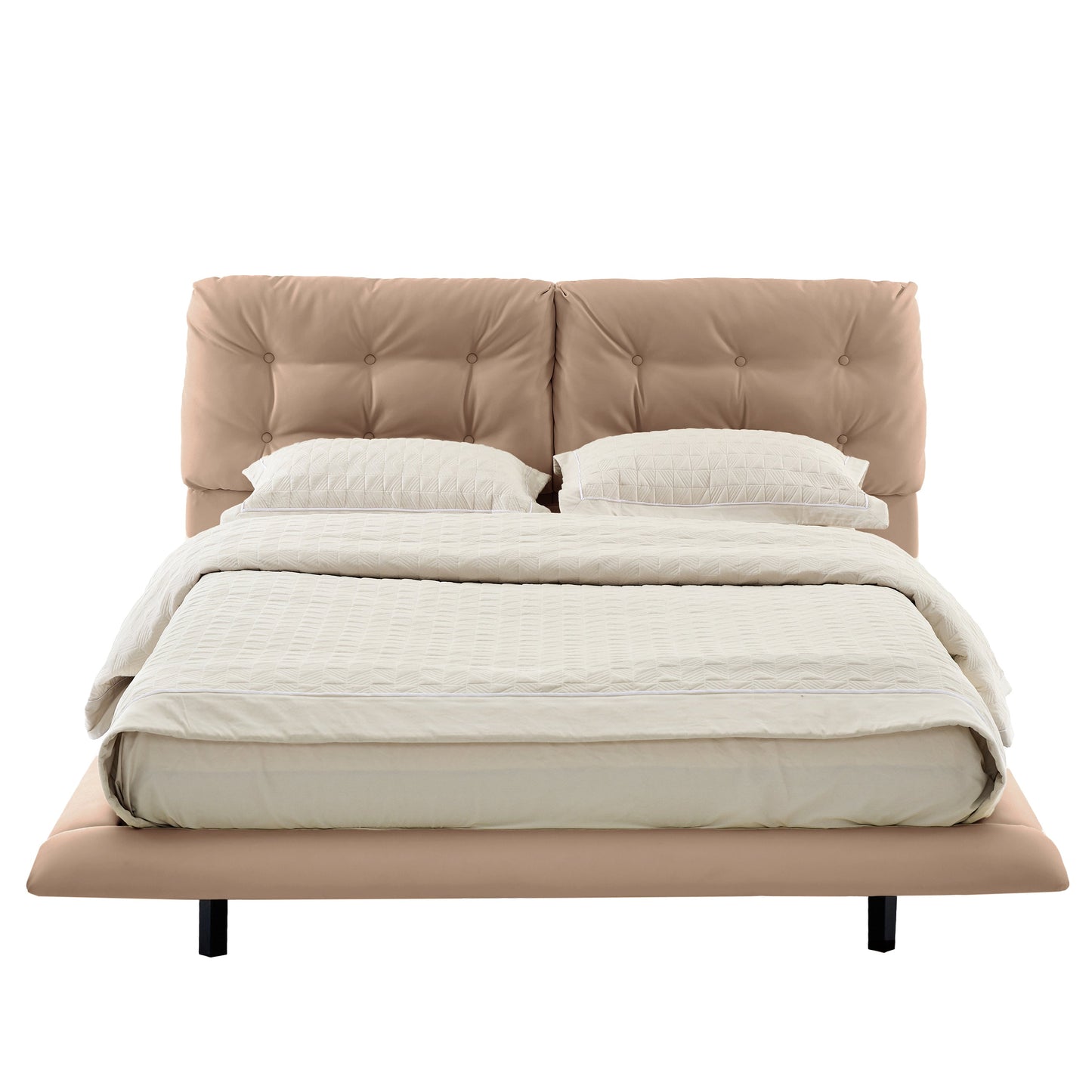 Queen Size Upholstered Floating Bed Frame with LED Lights, Khaki