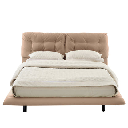 Queen Size Upholstered Floating Bed Frame with LED Lights, Khaki