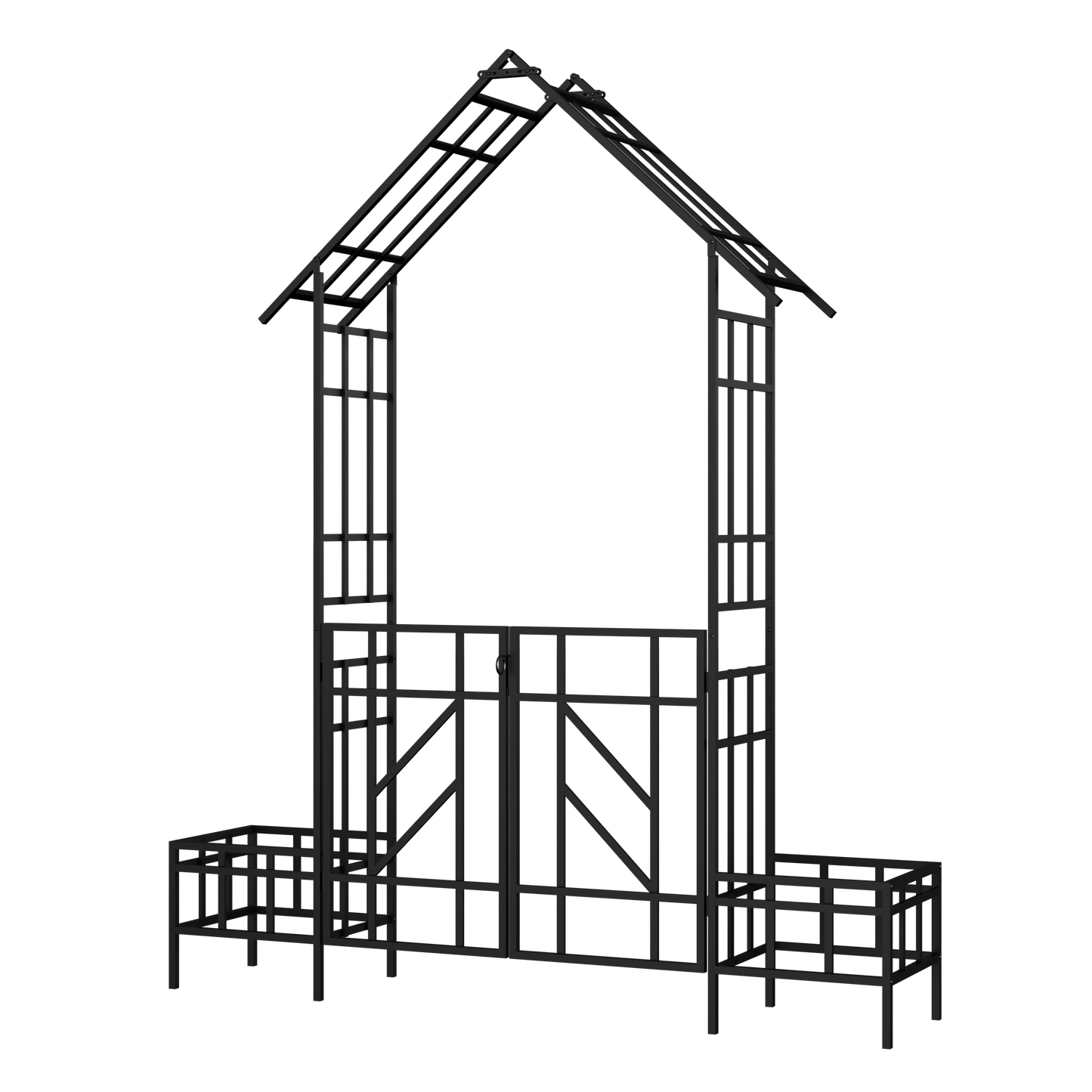 Metal Garden Arch with Gate and Planter for Climbing Plants