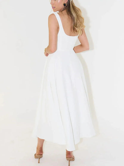 Square Neck Sleeveless Midi Dress