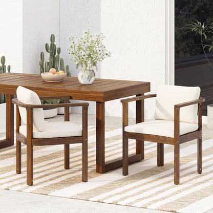 Outdoor Dining Chair Set of 2 with Curved Acacia Wood Arms