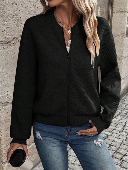 Texture Zip-Up Bomber Jacket
