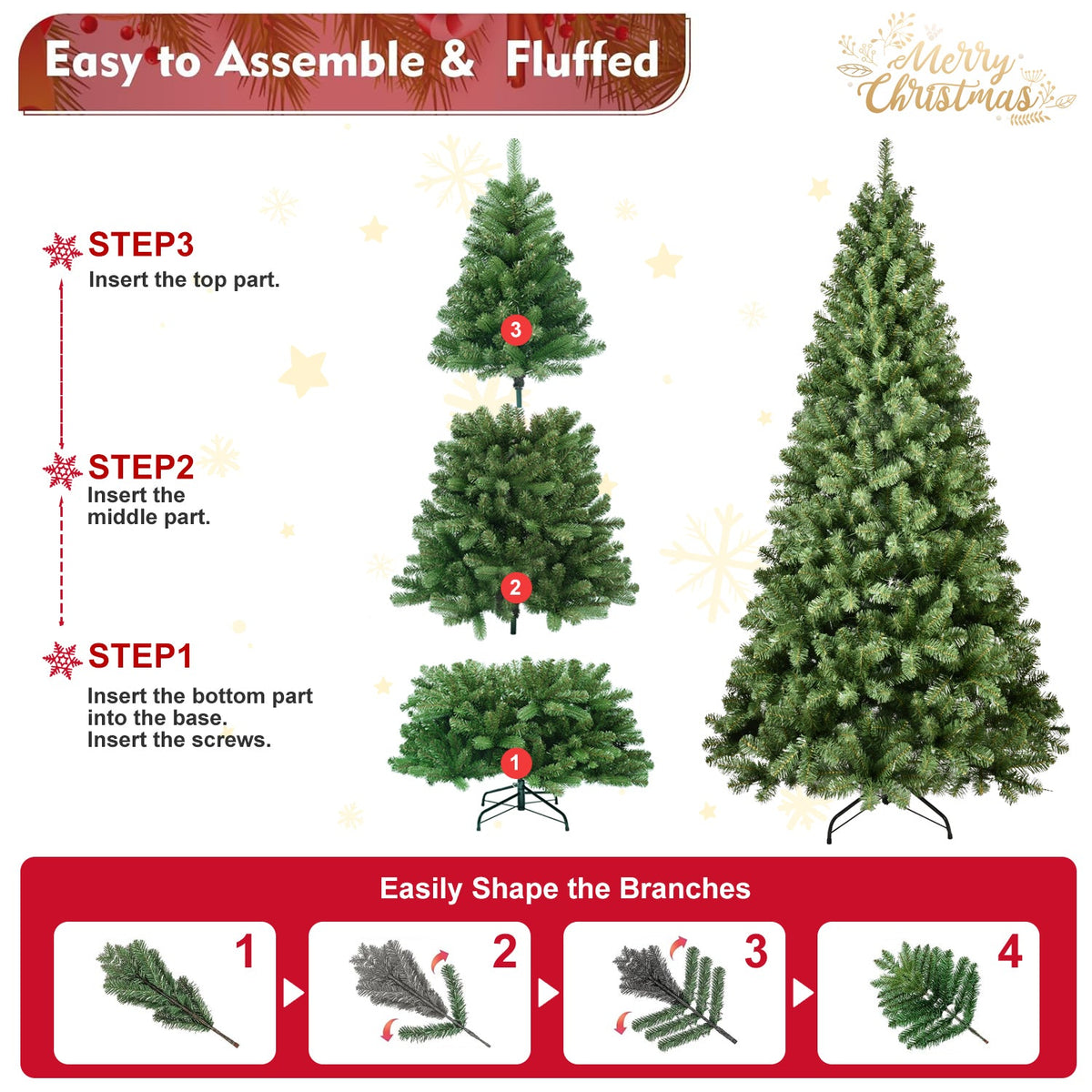 7ft Pre-Lit PVC Christmas Tree with 400 UL Lights