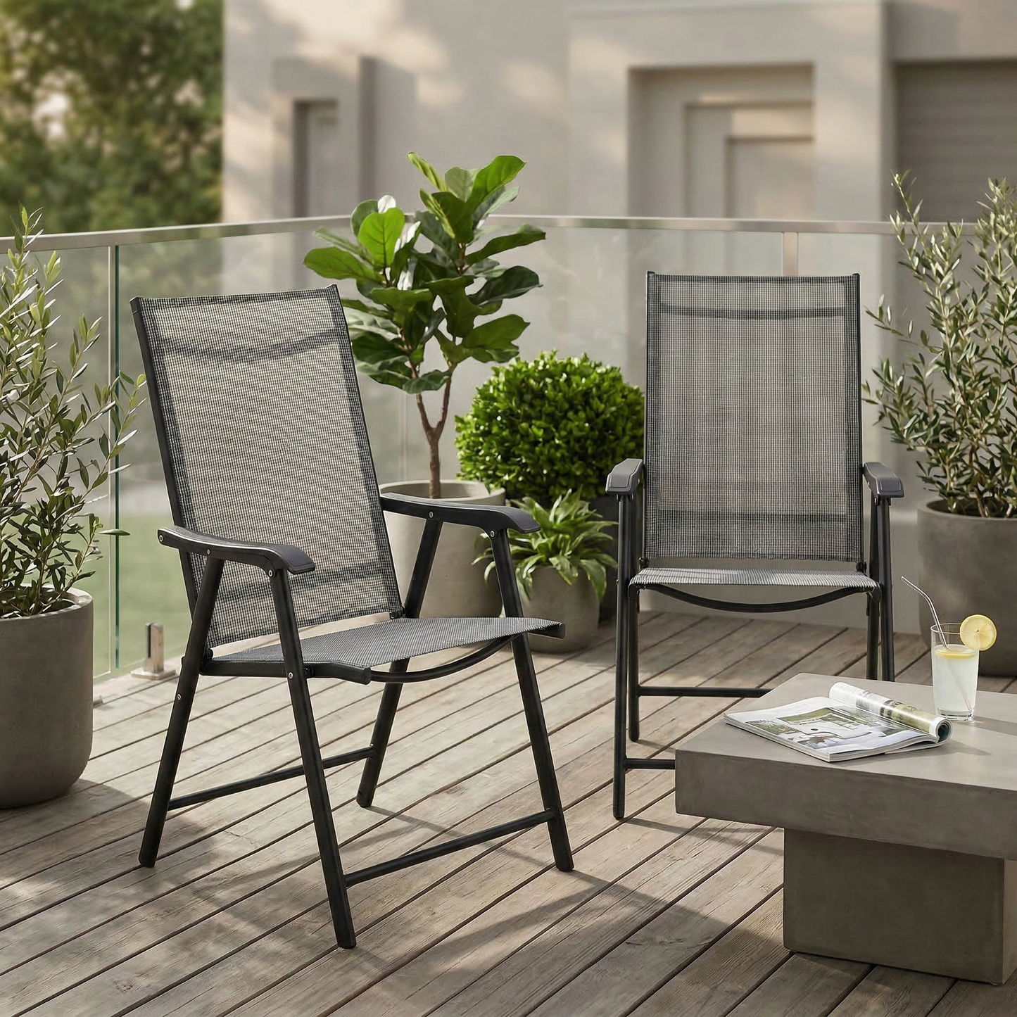 Outdoor Patio Chairs Set of 2 Stackable Portable for Deck, Garden, Camping and Travel