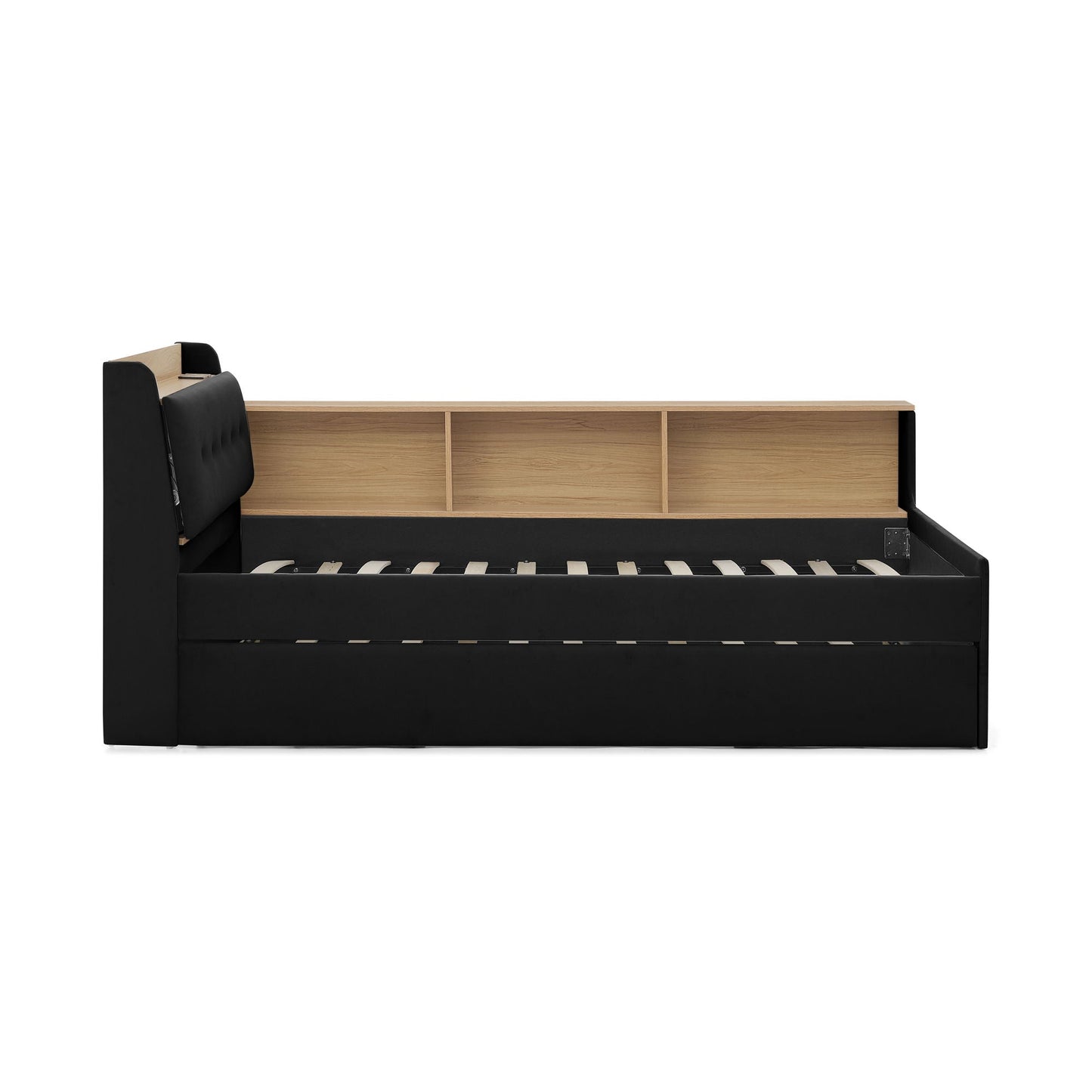 Upholstered Daybed With Storage Headboard, Wireless Charging, LED Lights