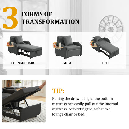 Sleeper Sofa Chair Bed, 3-In-1 Convertible with Adjustable Backrest & Foldable Table