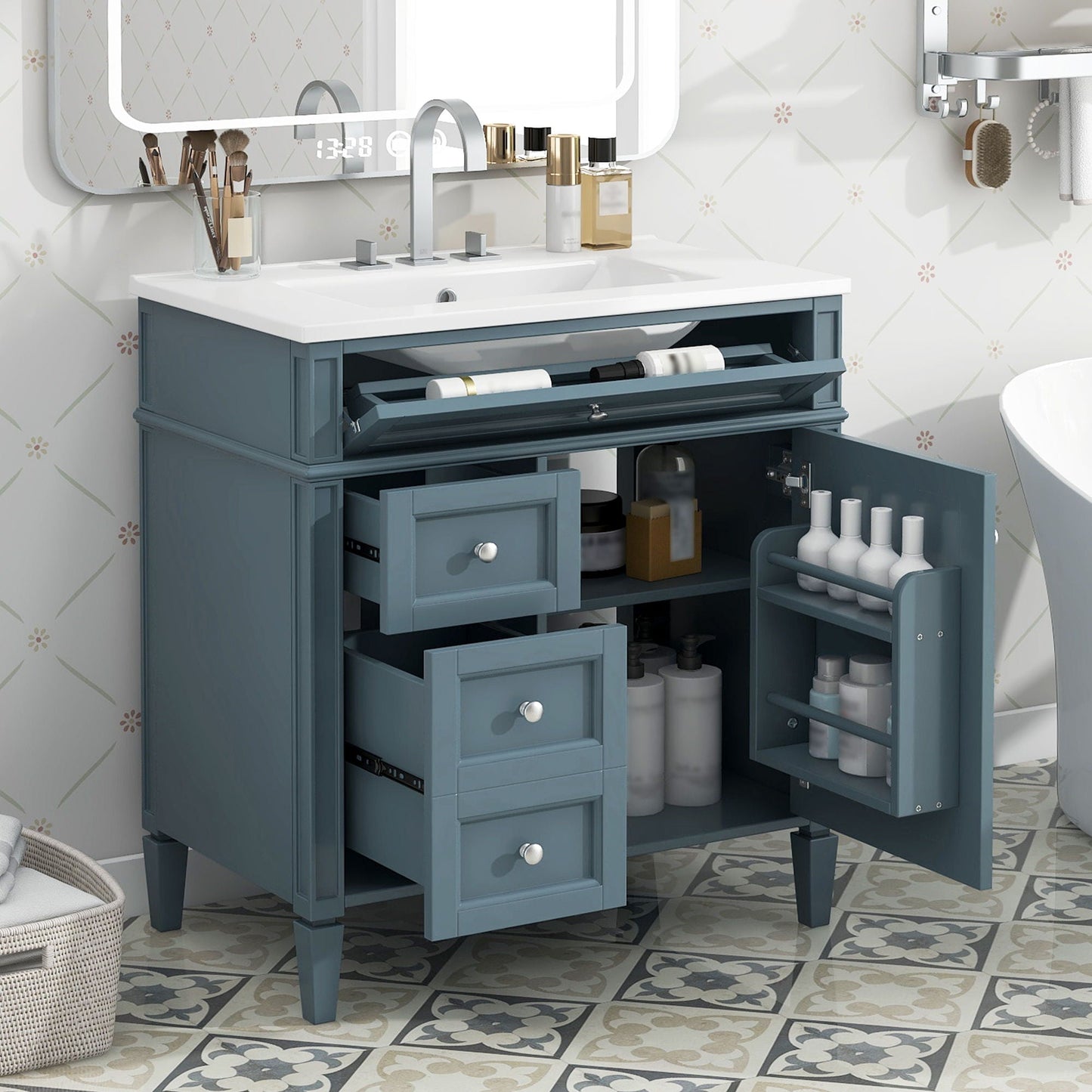 Bathroom Vanity With Top Sink, Storage Cabinet - Blue