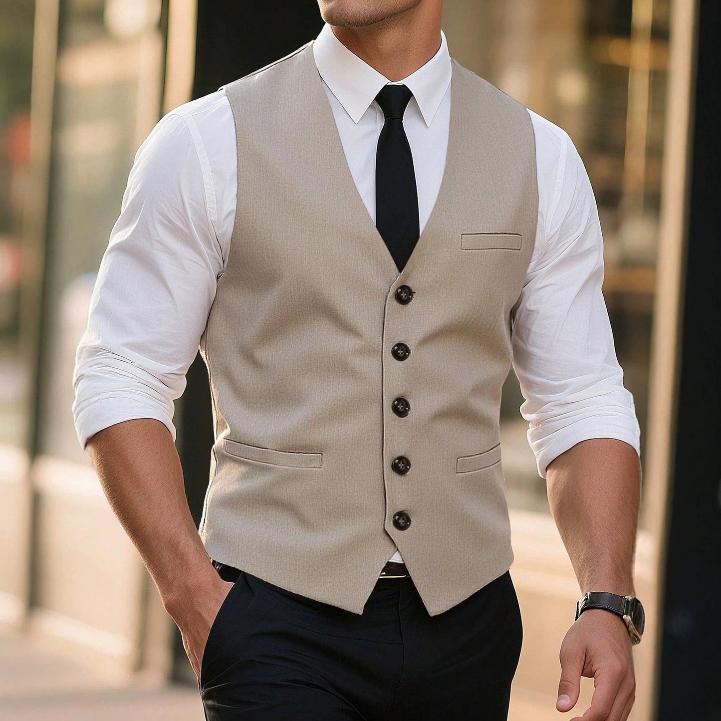 Mens Light Business-Style V-Neck Suit Vest