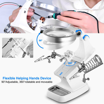 LED Light Helping Hands Magnifying Glass 3X/4.5X w/ 360¡Adjust Third Hand Soldering Vise
