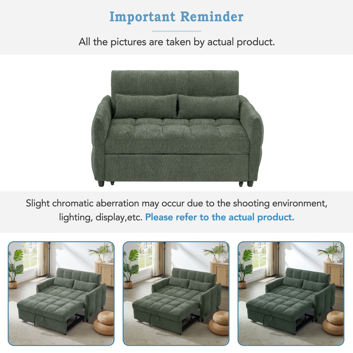 Loveseat Sofa Pull-Out Bed With Adjustable Backrest, 3 USB Ports And 2 Lumbar Pillows For Living Room